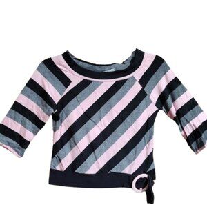 Amy Byer Girls Medium Size 8-10 Y2K Punky Shirt Pink Black & Gray Stripes NWT